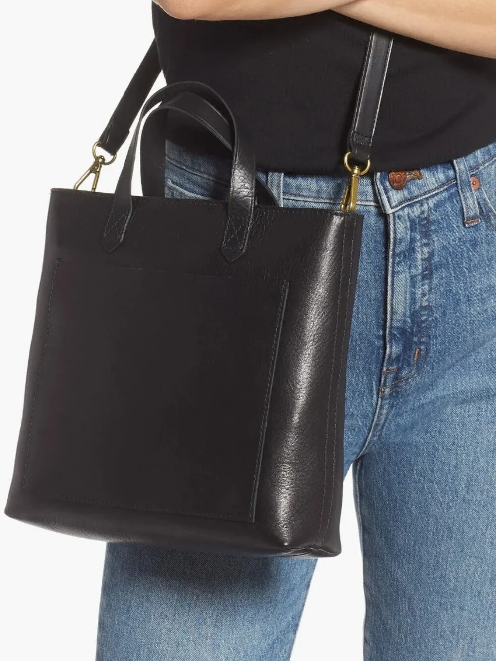 Madewell Zip Top Transport Crossbody Black Leather Tote Small - Picture 4 of 13